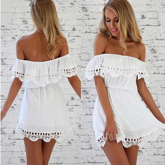 Bohemian Lace Chiffon Off The Shoulder Dress - Picture 2 of 7